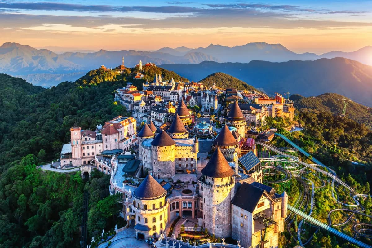 Aerial view of French village at bana hills, Da nang, Vietnam