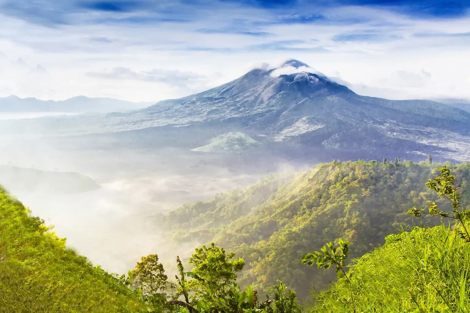 Batur volcano on the sunrise