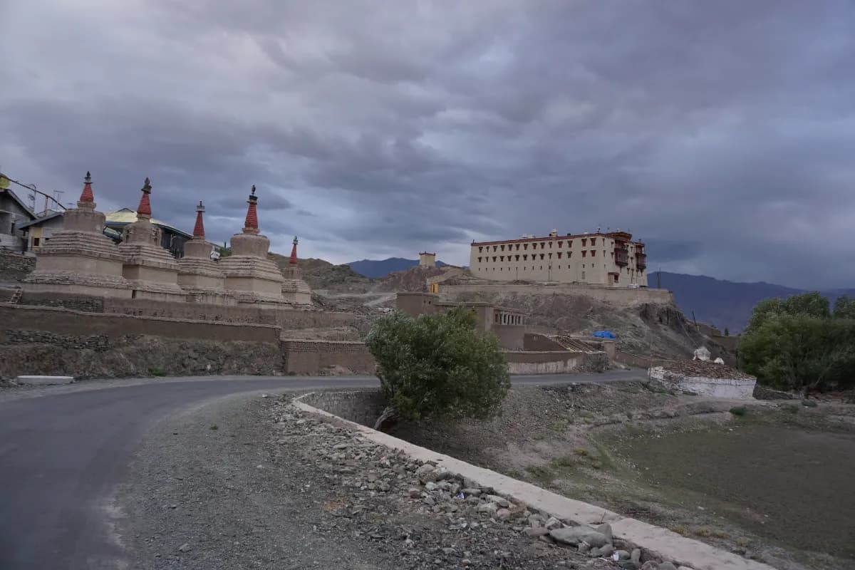 Road view of Ancient royal residence of Stok Palace in Ladakh
