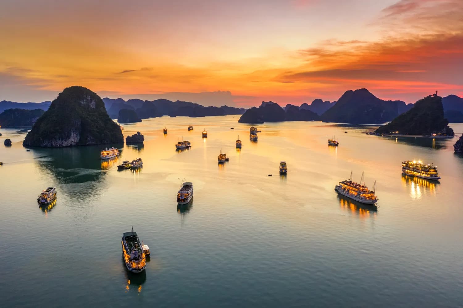 Cruise through the breathtaking limestone islands of Halong Bay