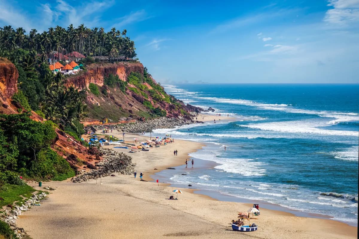 People Enjoying Varkala beach in Kerala