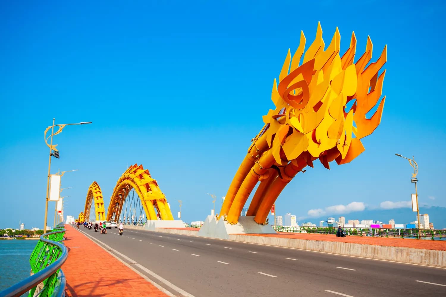 Danang Dragon bridge through Han river in Da Nang city in Vietnam