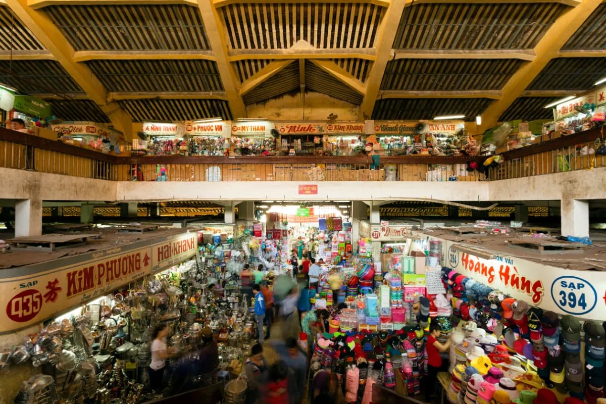 Inside of the bustling Binh Tay Market
