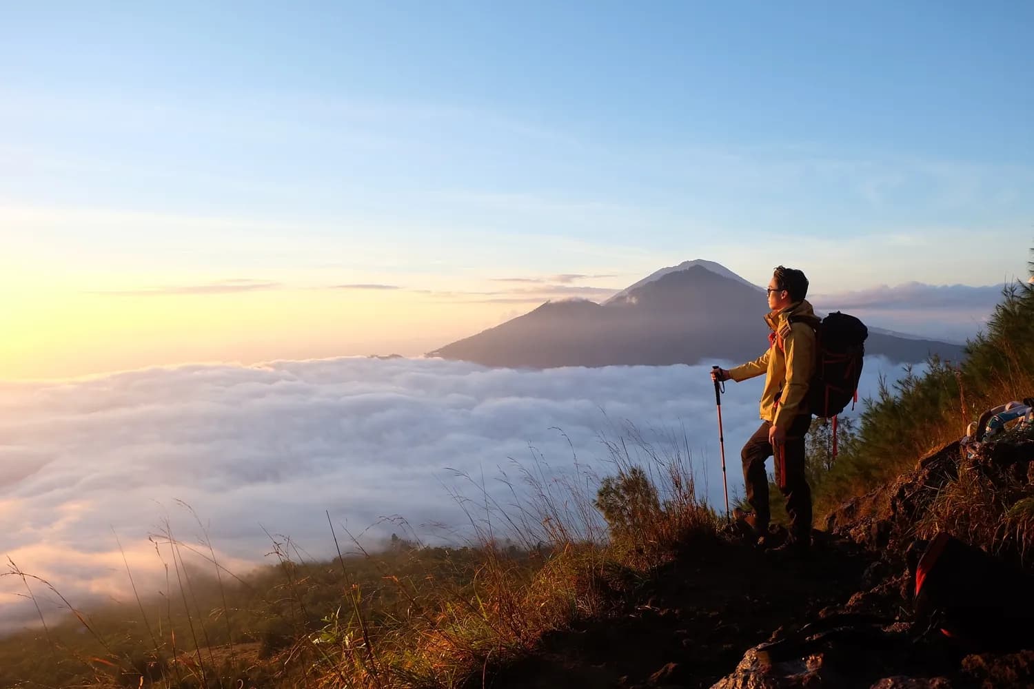 Tourist on Mount Batur Summit
