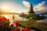 A female tourist admiring the breathtaking scenery of Ulun Danu Beratan Temple