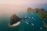 Scenic aerial view of Ti top island in Halong bay in Vietnam with boats and islands