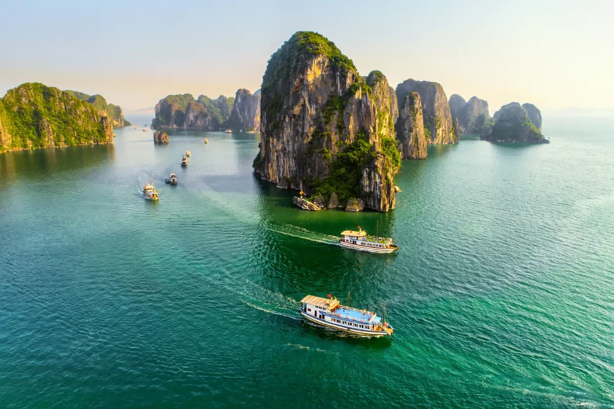 Dreamy sunset landscape Halong Bay