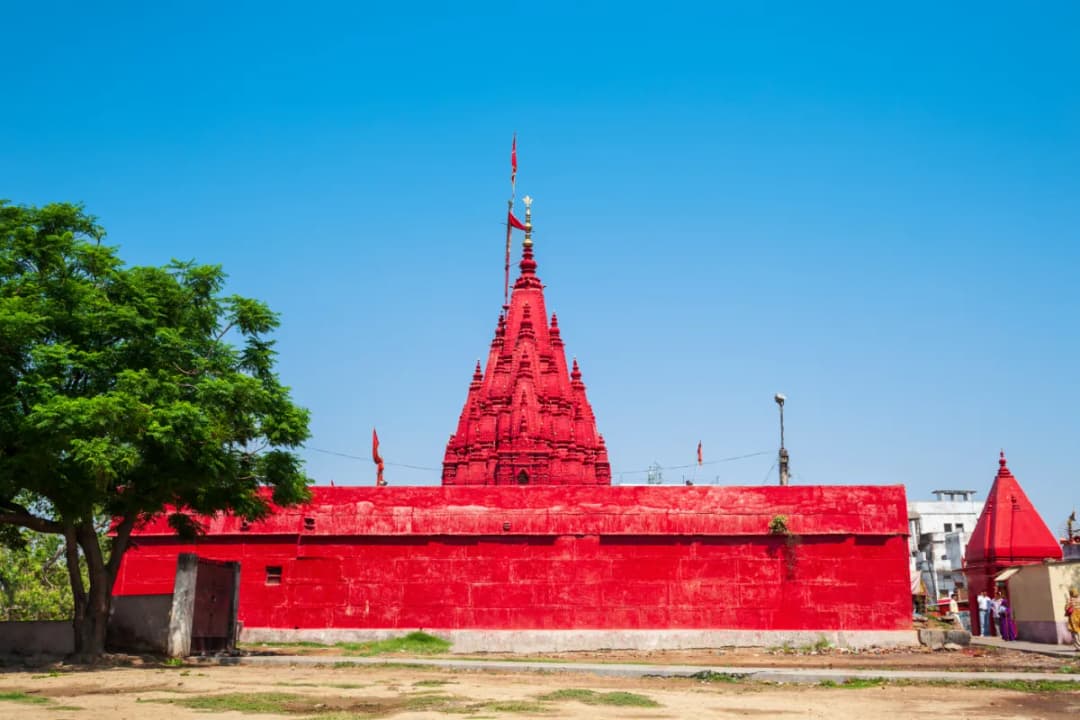 Bright Red Temple Structure