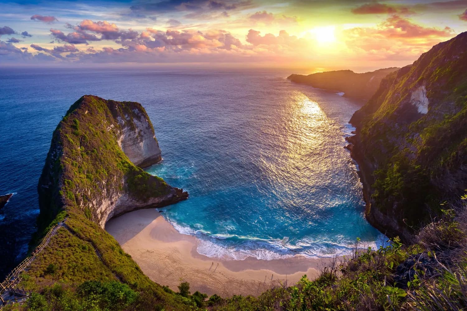 Kelingking Beach at sunset in Nusa Penida island