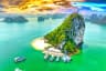 Dreamy sunset landscape Halong Bay, Vietnam view from above
