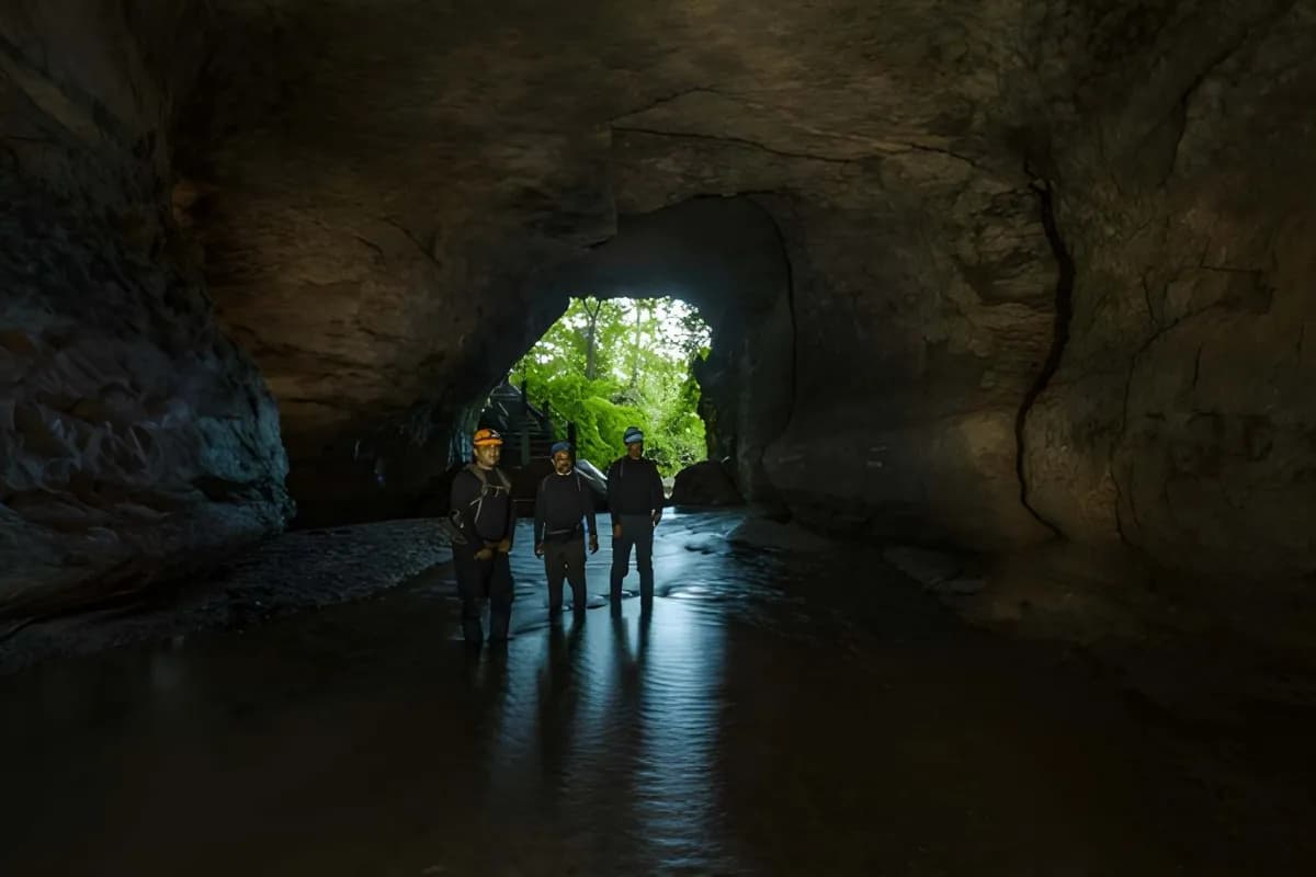 Caving exploration inside Siju cave