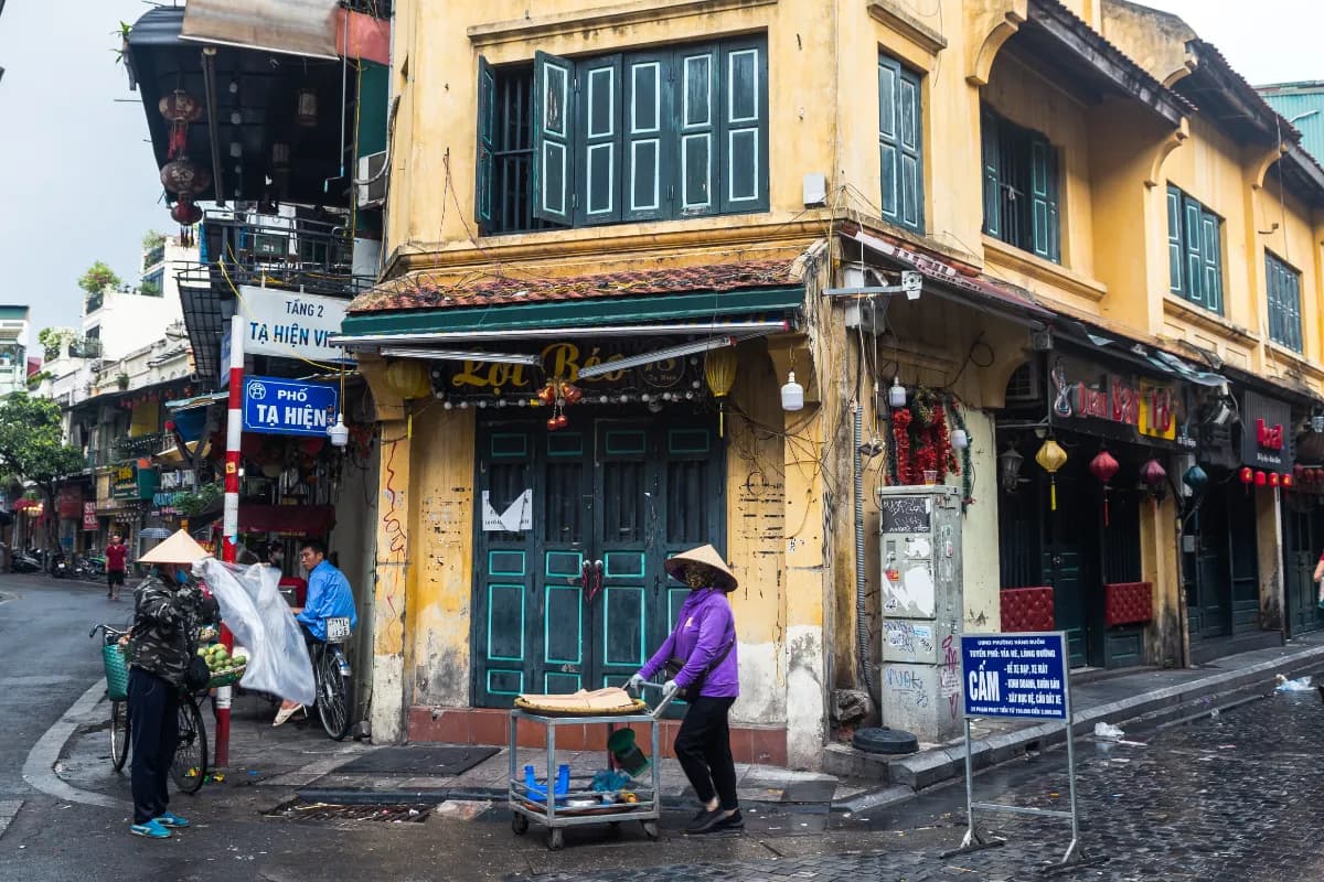 street view of french quarter in hanoi old town vietnam