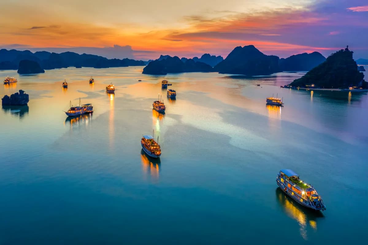 Aerial view of sunset and dawn near Top Island