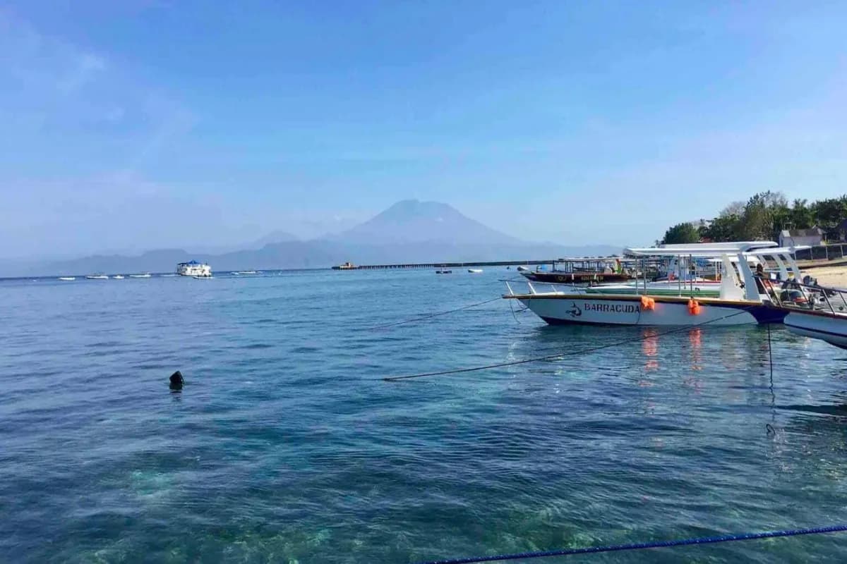 Scenic coastal view of Kampung Toyapakeh with clear blue waters in Nusa Penida