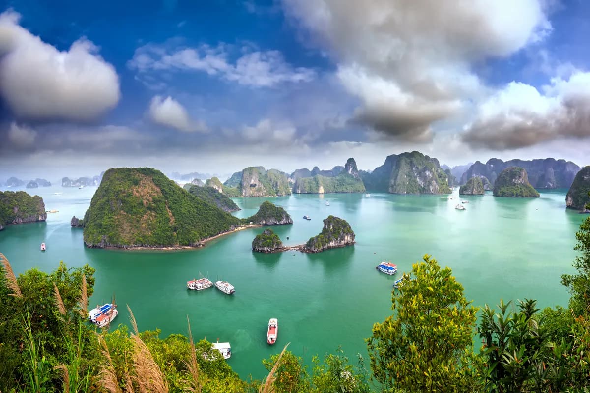 Beautiful landscape Halong Bay view from above the Ti Top Island