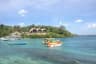 Beautiful shoreline of Kampung Toyapakeh surrounded by tropical landscapes in Bali