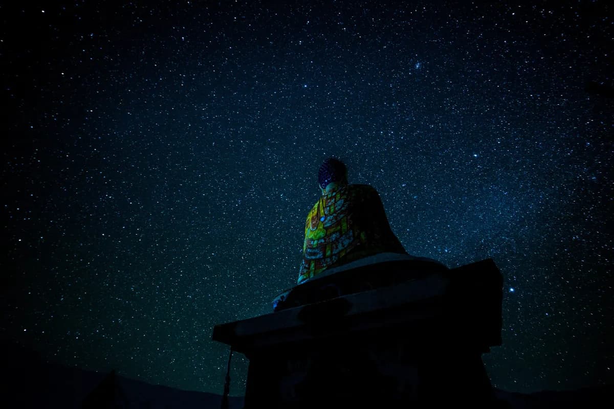 Buddha Statues in nights in himalayas - spiti