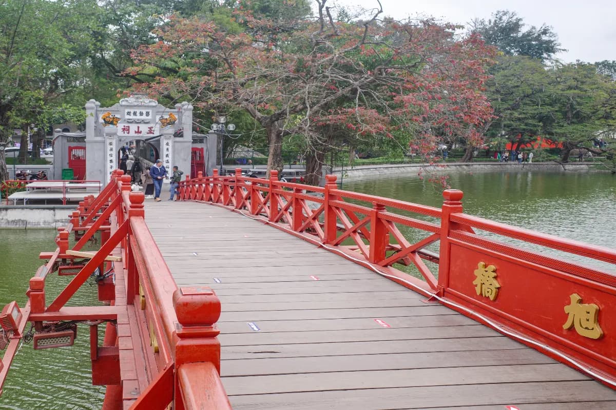Bridge to Ngoc Son Temple on an islet in Hoan Kiem Lake