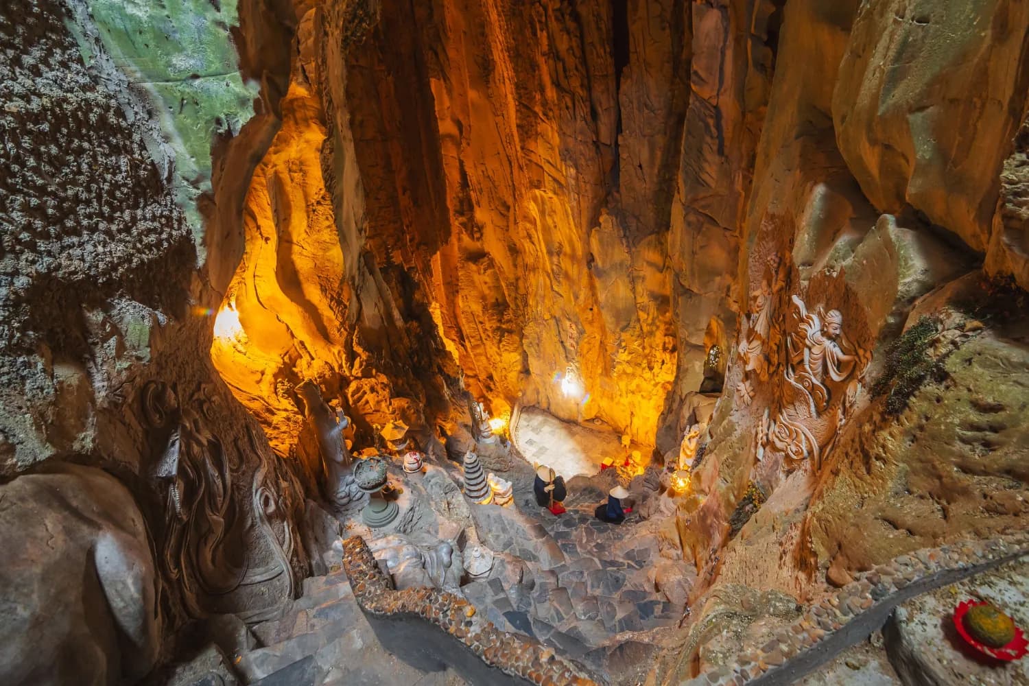 Buddhist temple inside the Am Phu Cave in the Marble Mountains in Da Nang in Vietnam in Asia