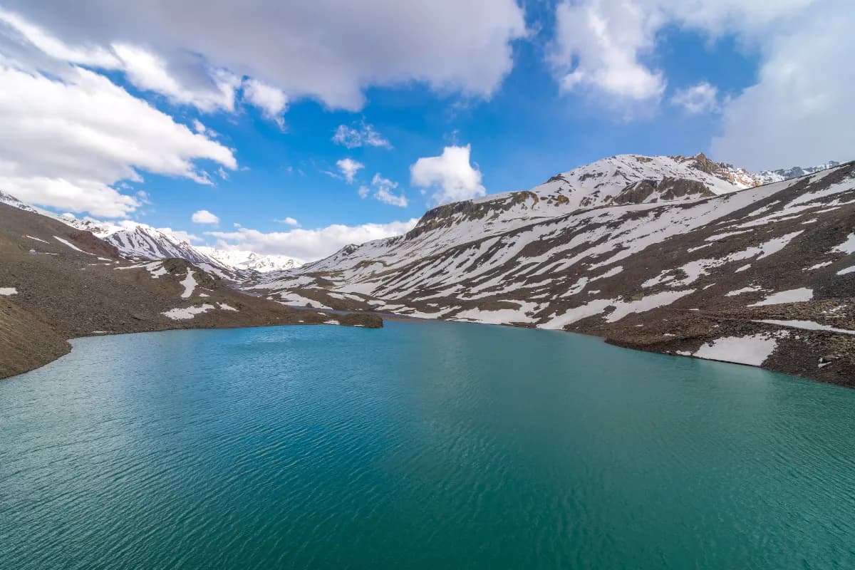 Famous Suraj Tal lake on the Leh Manali highway