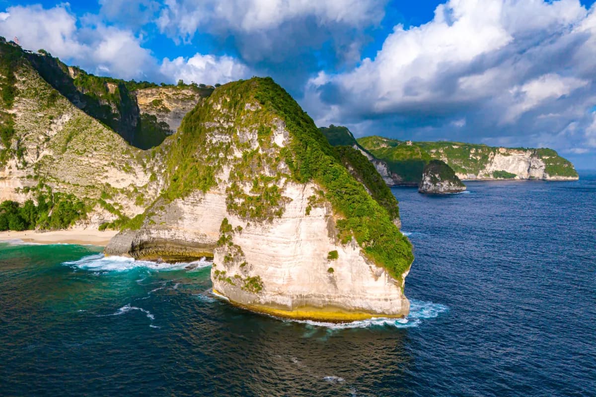 Airview of Kelingking Beach on Nusa Penida Island in Bali