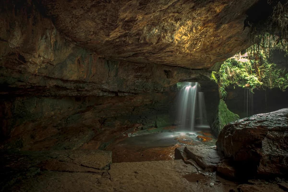 A waterfall inside a Cave