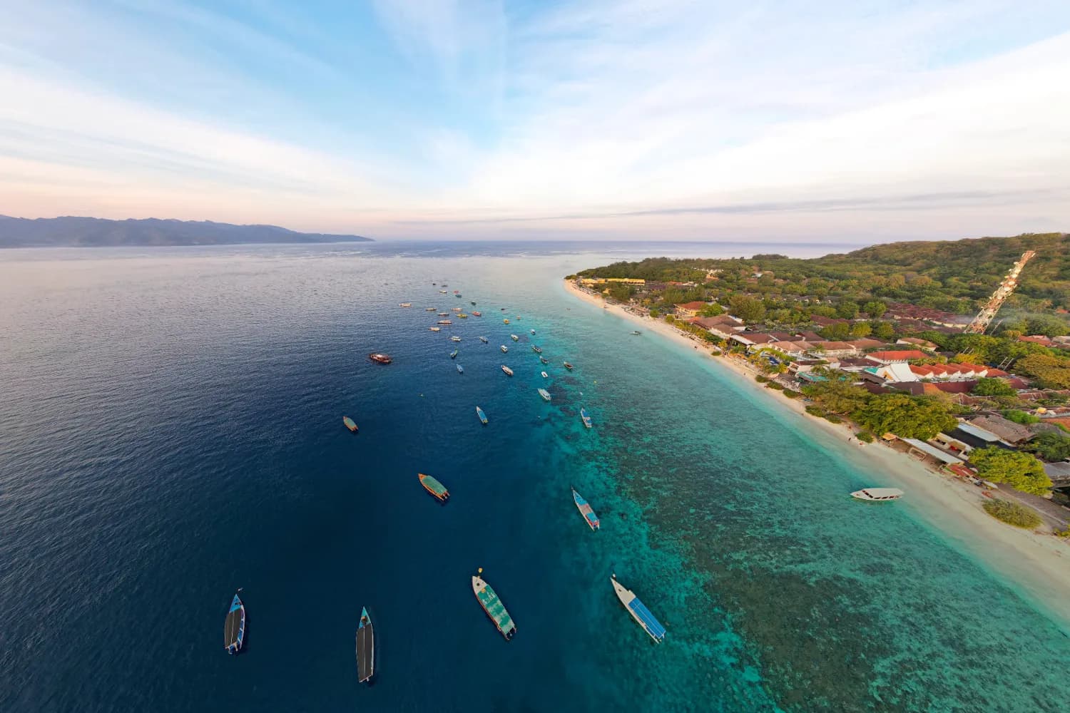 Gili Trawangan with turquoise water sunrise view on the beach