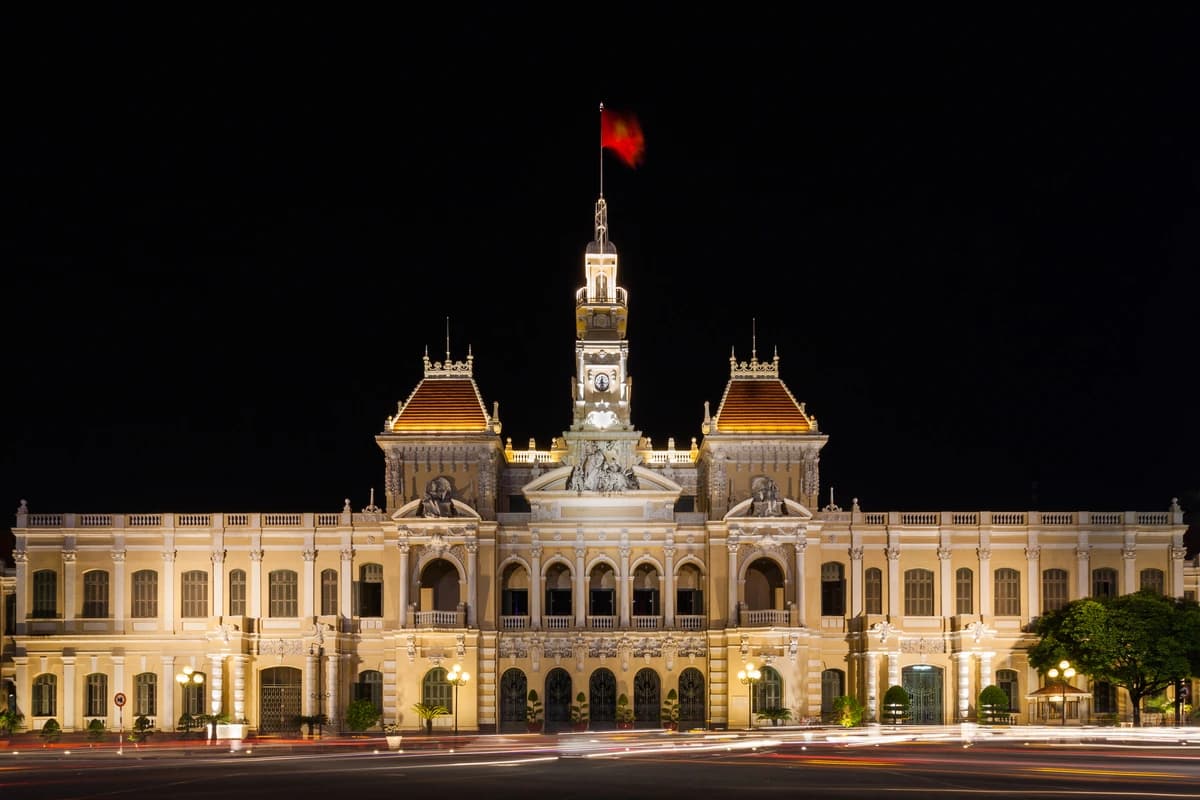 Night view of Presidential Palace in Vietnam
