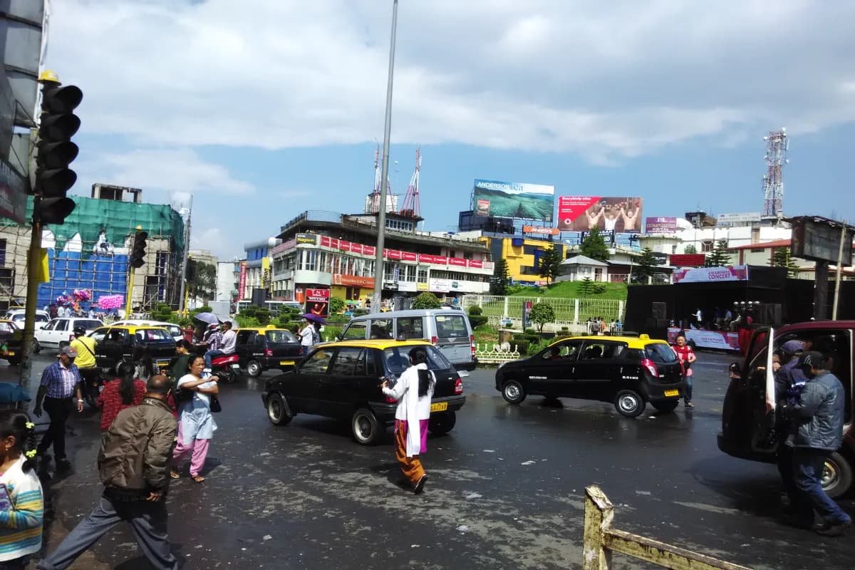 Busy streets and local shopping at Police Bazaar in Shillong