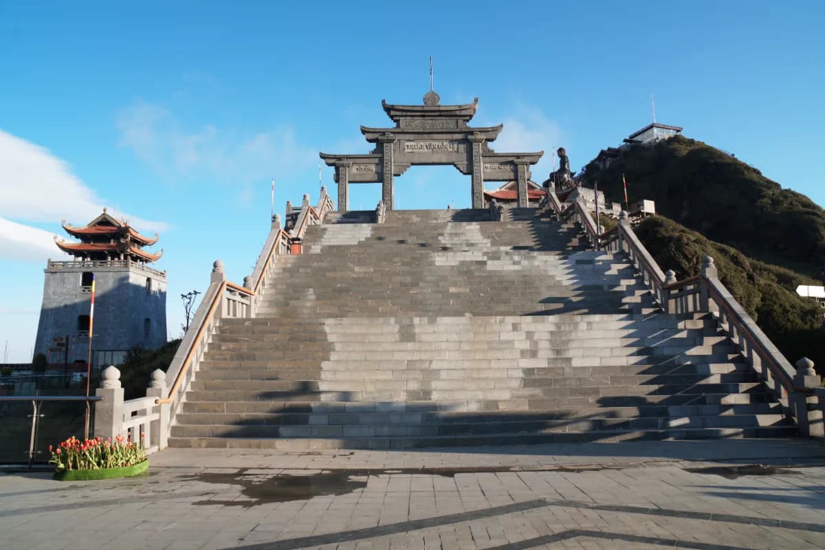 Landscape Sculpture Chinese Temple on the top of Fansipan mountain