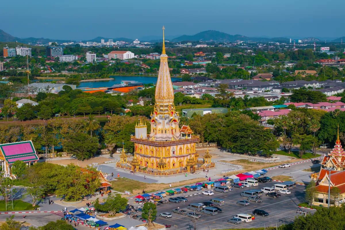 Aerial view of Wat Chalong in Phuket, Thailand
