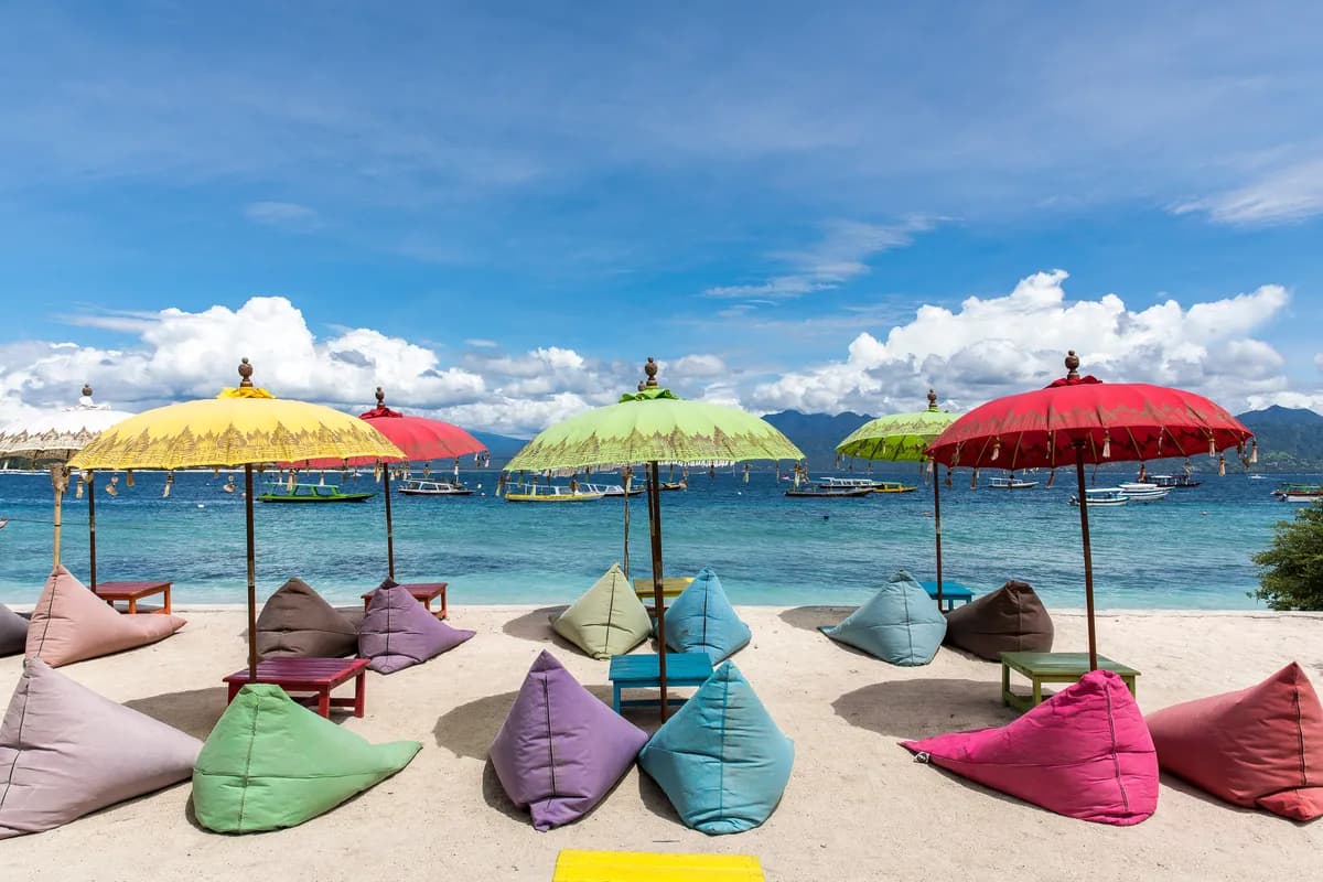 The beautiful ocean coast of Gili Trawangan island in Bali