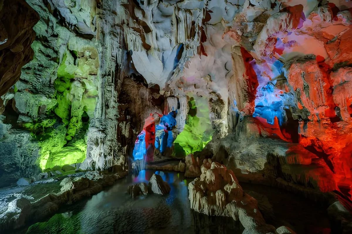 Colorful illumination in Dau Go cave