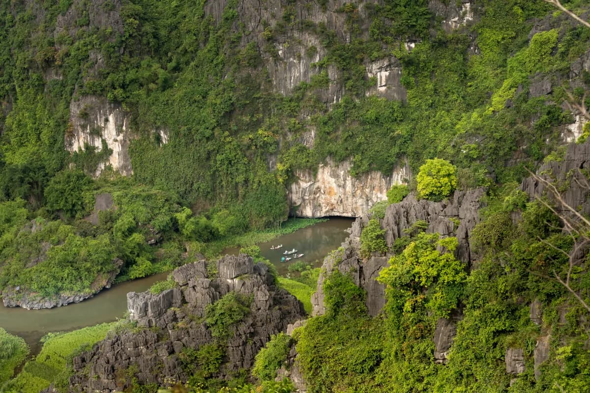 the majestic scenery on Ngo Dong river in Tam Coc Bich Dong view from the mountain