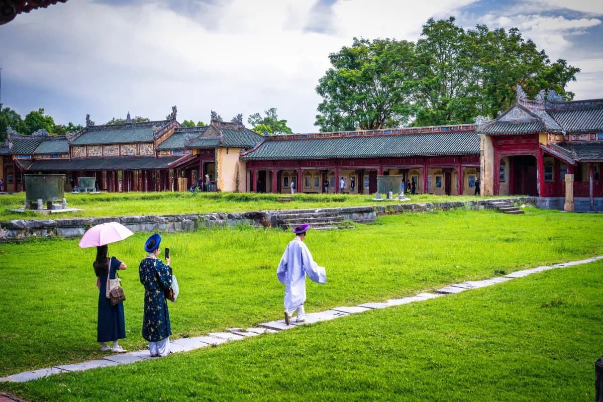 Views of inside the forbidden citadel with colonial building Imperial in Hue