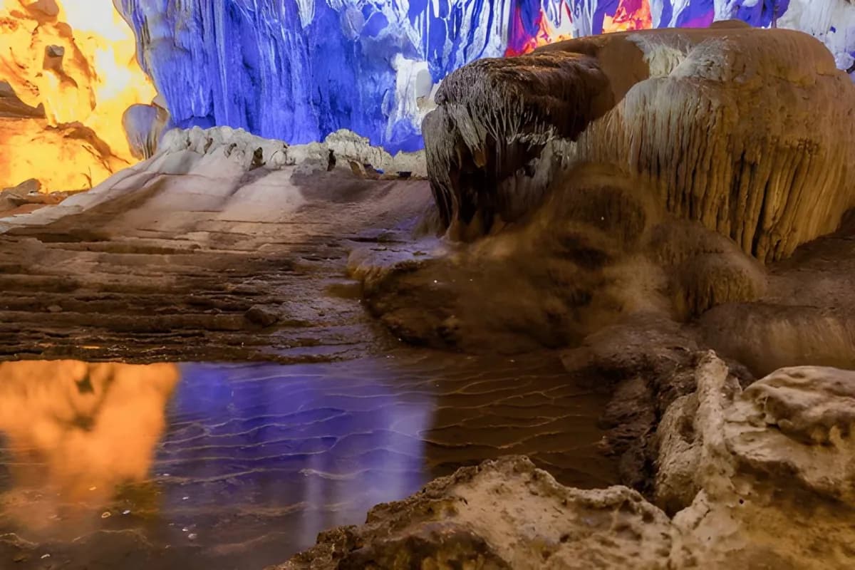 Colorful lights in Dau Go cave